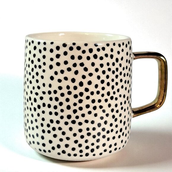 THYME & TABLE Black Dotted Stoneware Mug with Metallic Gold Rectangular Handle - Picture 3 of 7